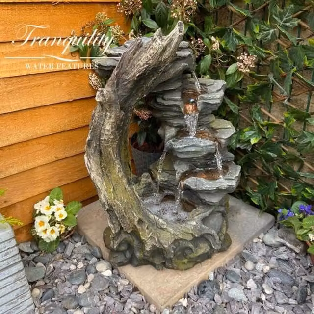 Tranquility Open Crystal Falls Grey Wood Effect Cascade Water Feature