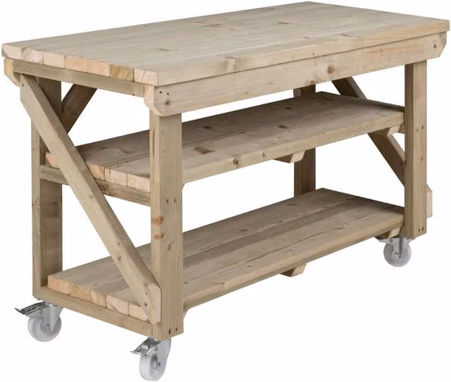 Arbor Garden Solutions Rollable Wooden Workbench in Green and Brown with Castors, Width: 90 cm