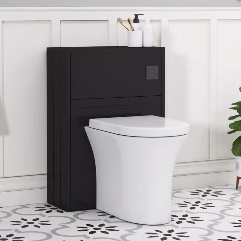 Royal Bathrooms Elmore Wall Mounted WC Unit in Matt Nocturne Black with Breeze Rimless Ceramic Toilet Pan, Seat and Cistern, Width: 55 cm