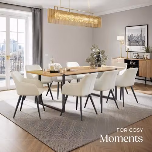 tectake Set of 8 Marilyn Dining Chairs in Velvet Look with Armrests and Metal Legs, Cream/Black – 2