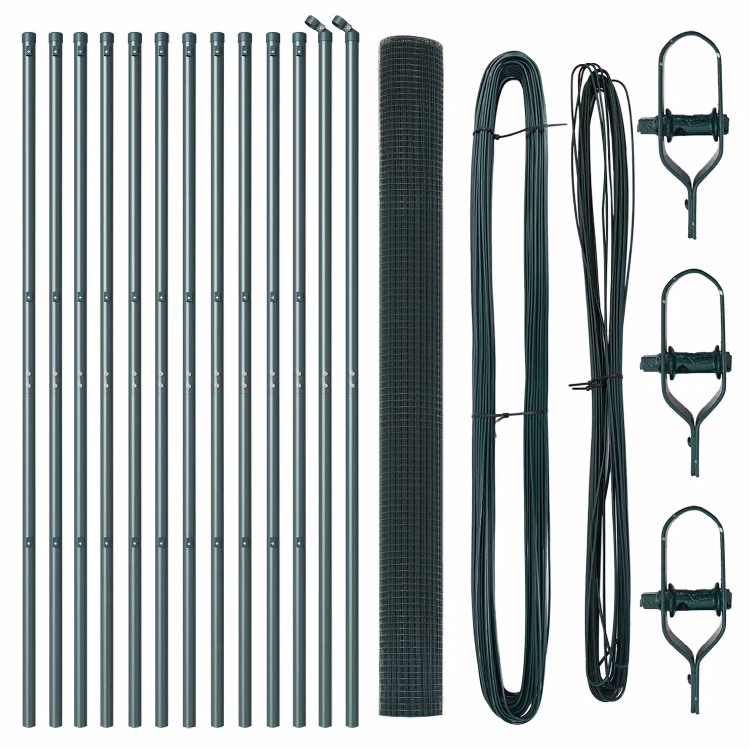 Berkfield Home Green Powder-Coated Steel Welded Wire Fence with 13 Posts, W: 25 m, H: 1.6 m – 2