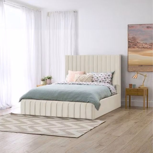 Desire Deco Emiliya Upholstered Storage Bed in Orange and Beige Velvet, W/D/H: 120 x 200 cm