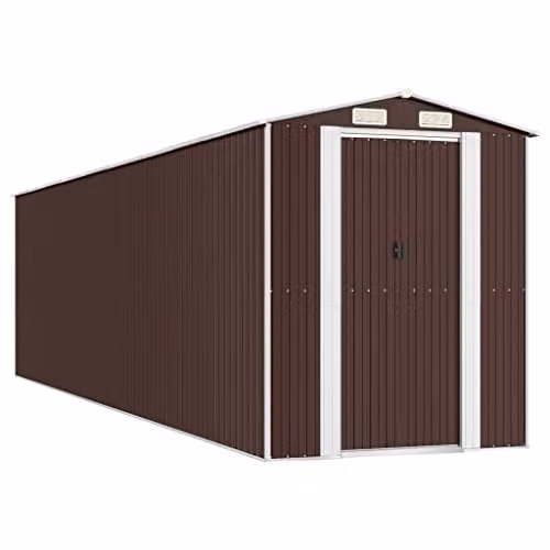 vidaXL Galvanised Steel Garden Shed in Dark Brown, W/D/H: 772 x 192 x 223 cm