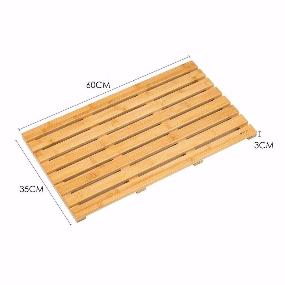 Vogrex Natural Brown Bamboo Wooden Rectangular Shower Bath Mat – 2