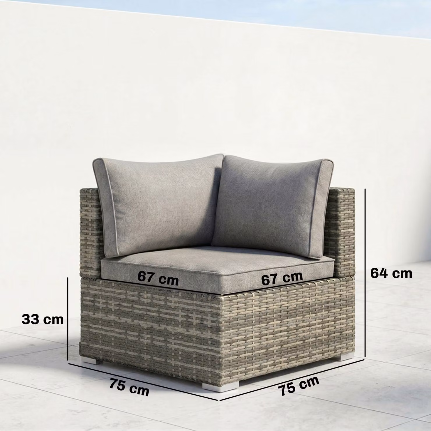 Outsunny Grey PE Rattan Wicker Corner Garden Sofa Chair with Cushions – 2