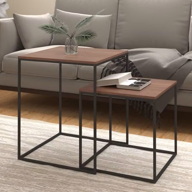 Berkfield Home 2-Piece Nesting Coffee Table Set in Black and Brown with Engineered Wood and Metal Construction