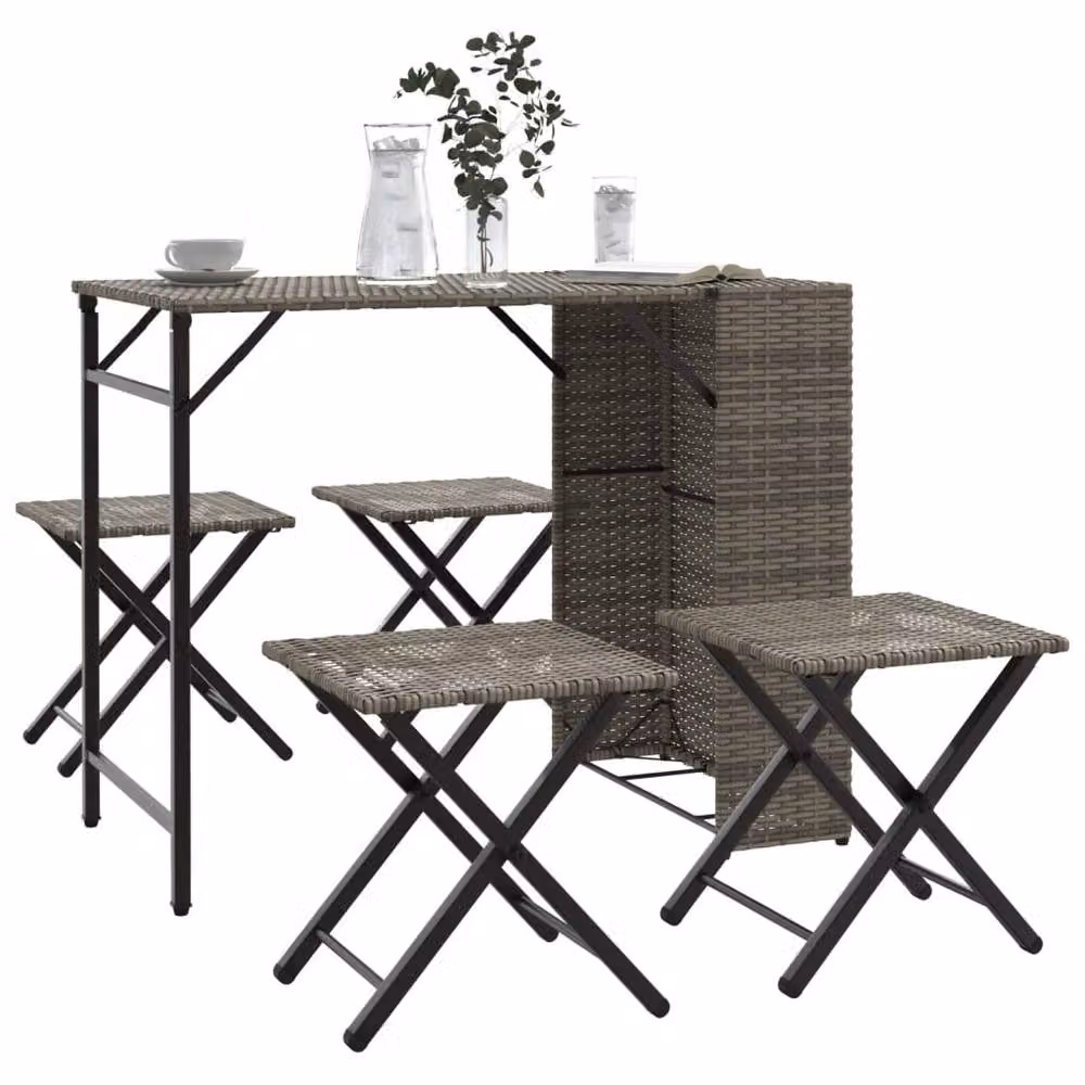 Berkfield Home 5 Piece Grey Poly Rattan Garden Dining Set with Foldable Metal Frame – 2