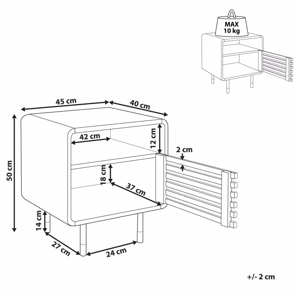 Wyld and Coco White Bedside Table with Rustic Slatted Door and Hidden Compartment W/D/H: 40 x 45 x 50 cm – 3