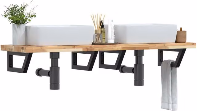 Berkfield Home Wall Mounted Basin Shelf in Brown Acacia Wood and Steel