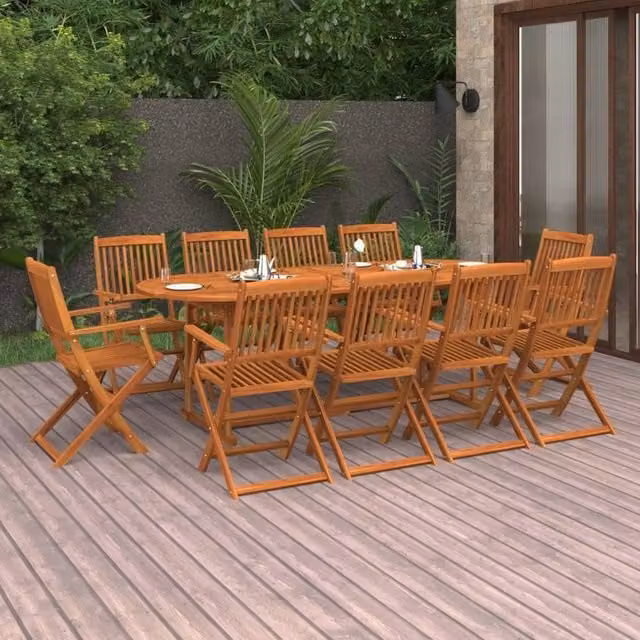 Berkfield Home 11 Piece Rustic Garden Dining Set in Brown Oiled Solid Acacia Wood – 1