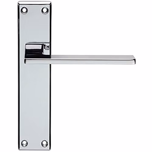 Loops Flat Straight Lever on Latch Backplate Door Handle in Polished Chrome, W: 180 mm, H: 40 mm