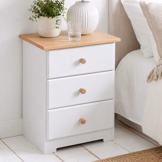 Core Products Ltd Colorado 3 Drawer Bedside Table in White and Oak