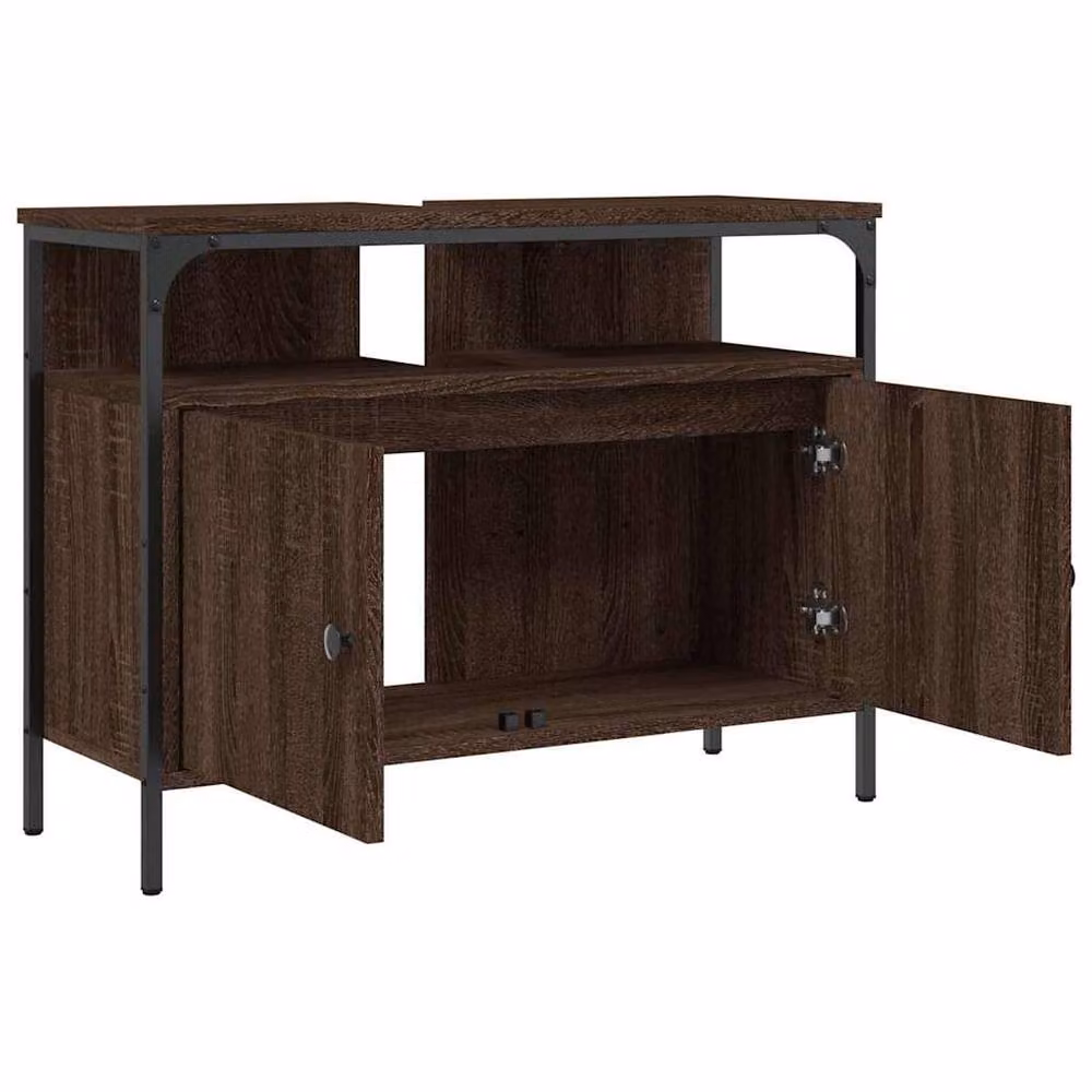 Berkfield Home Brown Oak Wall Mounted Bathroom Sink Cabinet W: 80 cm, D: 30 cm, H: 60 cm – 4