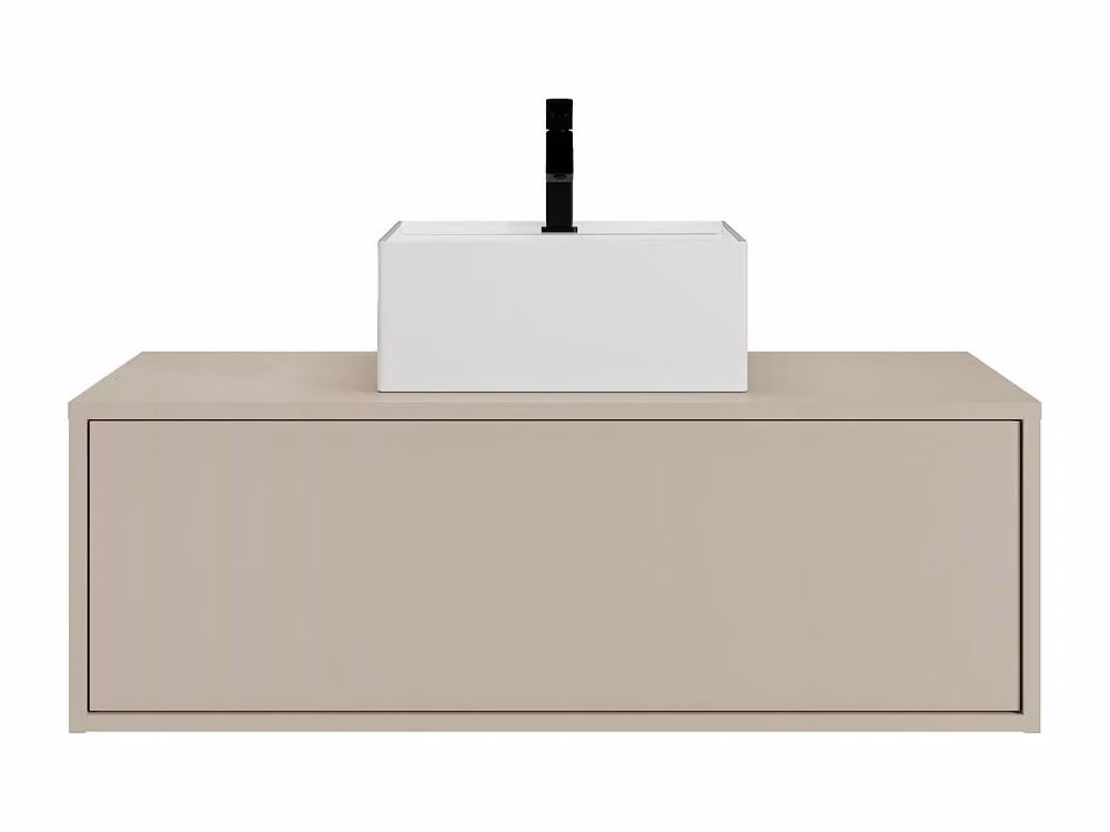 Vente-unique Suspended Beige Bathroom Vanity Unit with Single Square Basin, W/D/H: 94 x 47 x 32 cm – 2