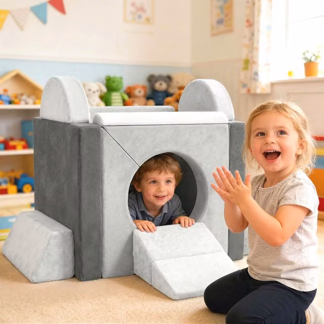 AIYAPLAY Kids Play Sofa, 12 Piece Foam Set, Grey