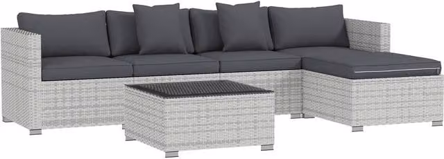 Matteo 6-Piece Mixed Grey Rattan Corner Sofa Set with Glass Table