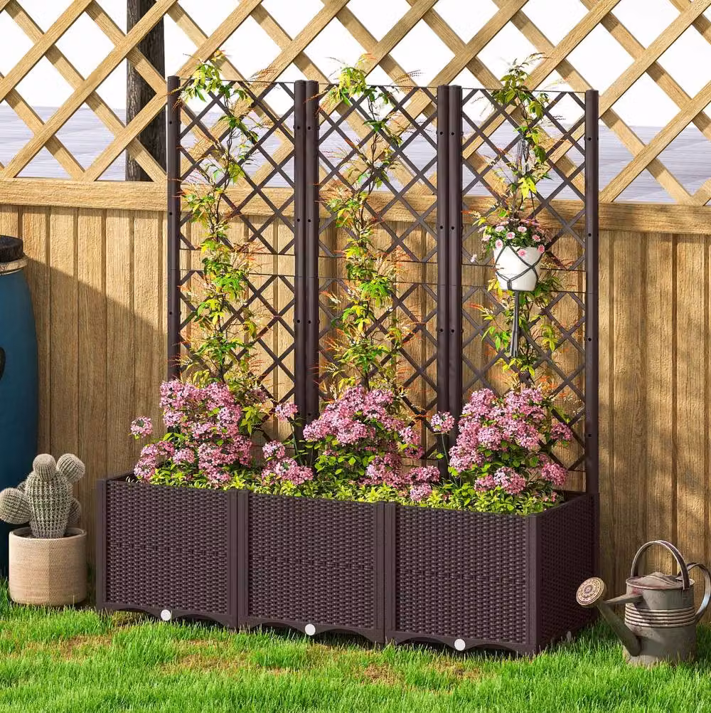 STILVORA Raised Garden Bed with Trellis in Brown, W/D/H: 120 x 120 x 38 cm – 3