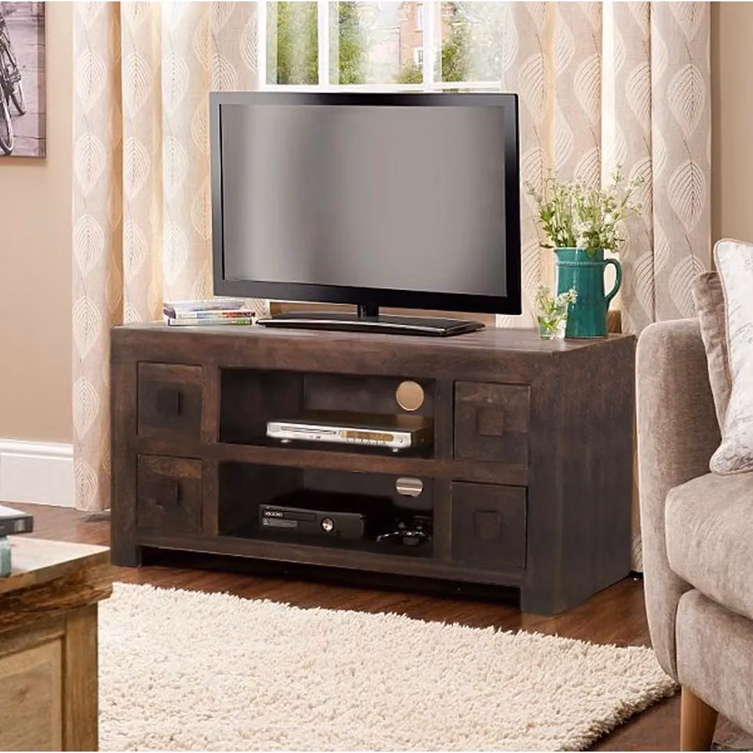 Jaipur Furniture Ltd Plazma 4 Drawer TV Unit in Brown Mango Wood, W: 110 cm, D: 40 cm, H: 55 cm – 2