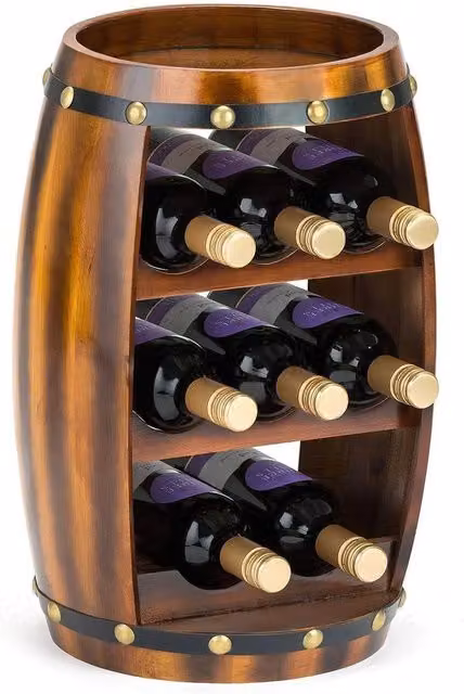 FORGEVIO Rustic Wooden Free Standing 8 Bottle Wine Rack in Brown and Gold