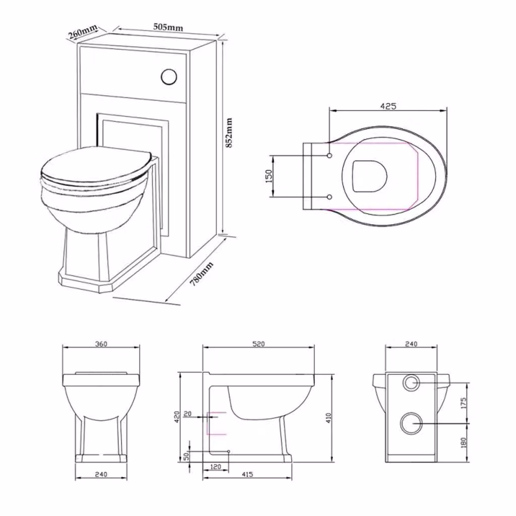 Clifton Matt Grey Back to Wall Toilet with Soft Close Seat and Unit, Width: 50 cm – 3