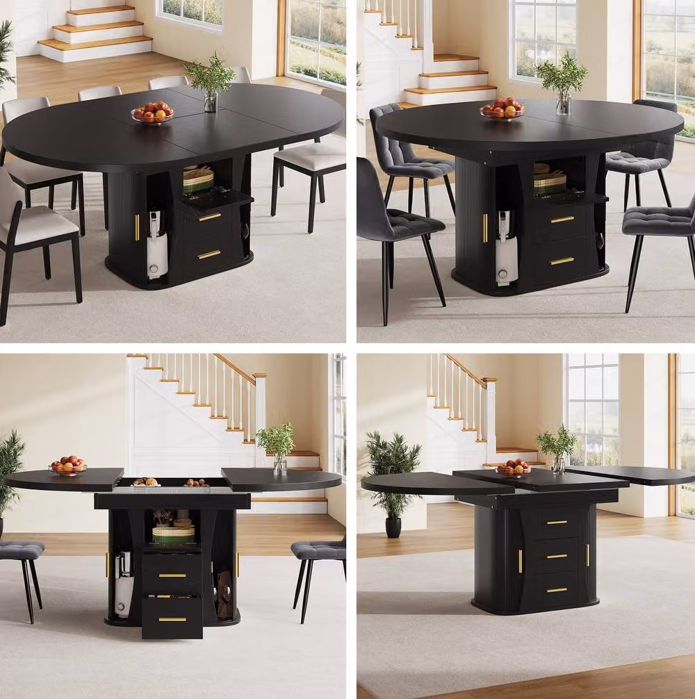 STILVORA Extendable Side Table with Storage and Lift Mechanism in Black – 9