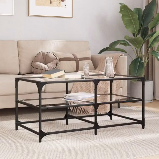 Berkfield Home Coffee Table with Transparent Glass Top and White Steel Frame, W: 98.5 cm, D: 50 cm, H: 45 cm