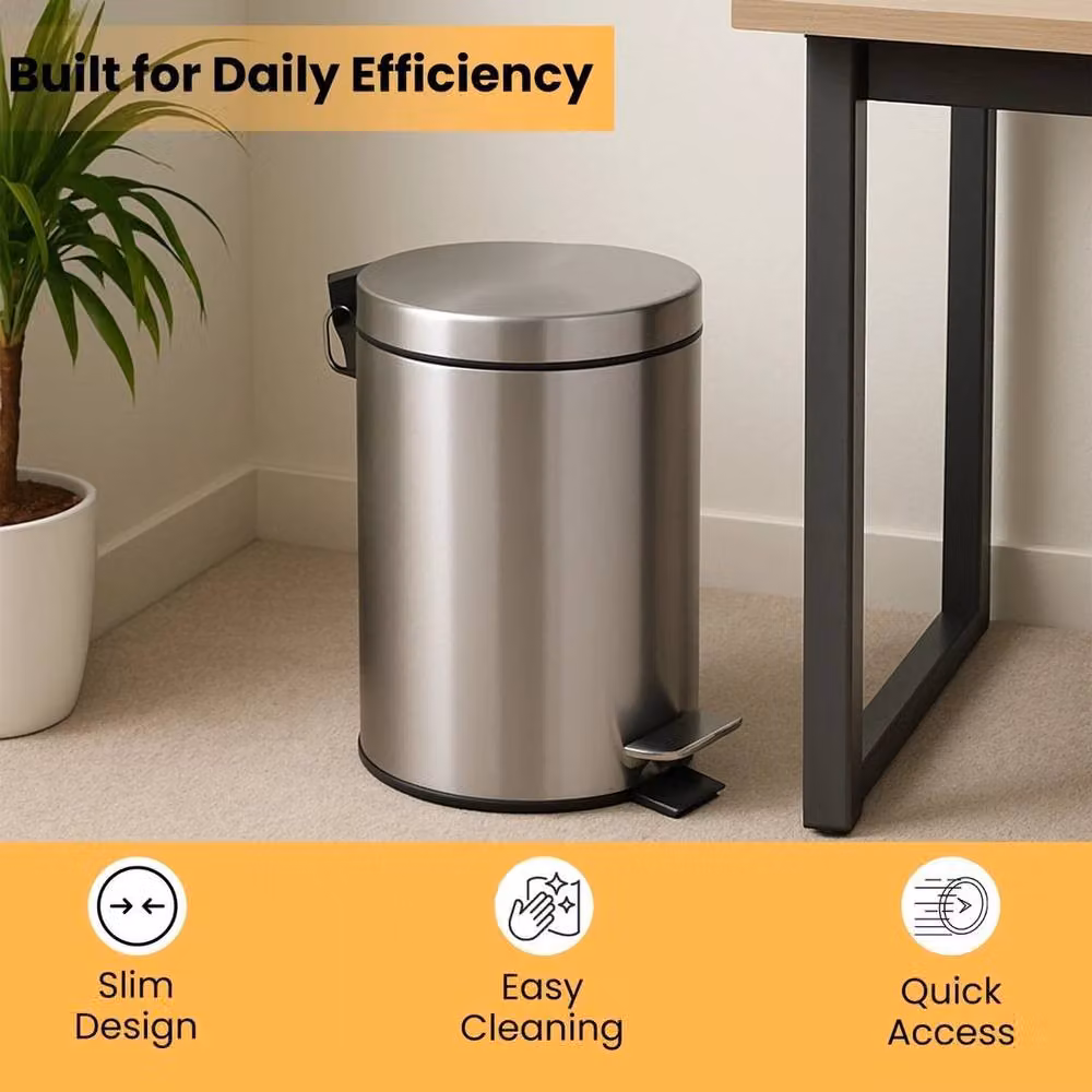 Kelvenix 3 Litre Round Stainless Steel Pedal Bin in Silver – 4