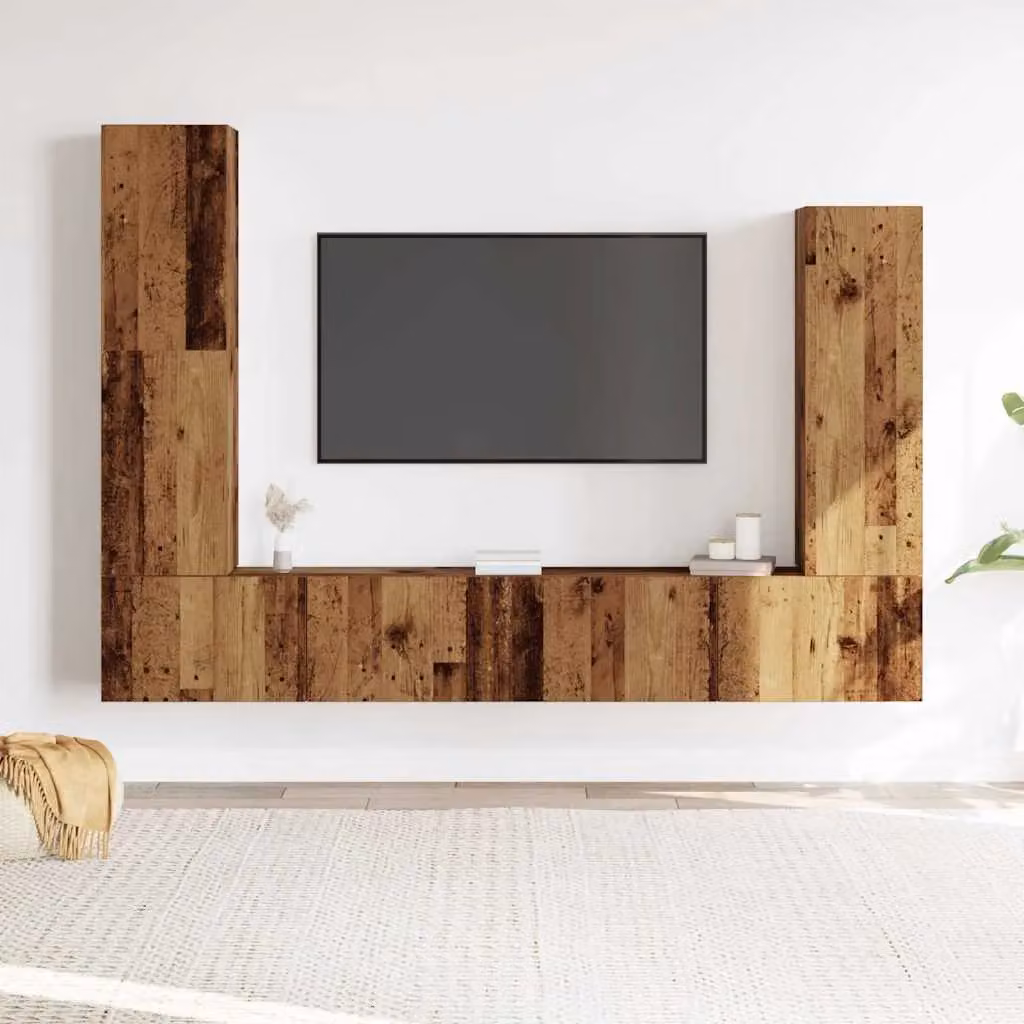 Berkfield Home 4 Piece Wall-mounted TV Cabinet Set in Brown and Multicolour Old Wood Finish – 2