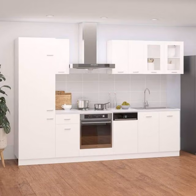 Berkfield Home Lyon 8 Piece Modern Kitchen Cabinet Set in White Matt Engineered Wood