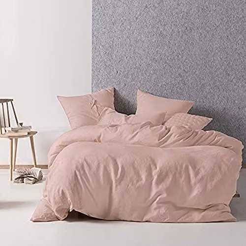 Linen House Nimes Linen Duvet Cover and Pillowcase Set, Pink, Duvet Cover: 90 x 200 cm, Pillowcase: 50 x 75 cm