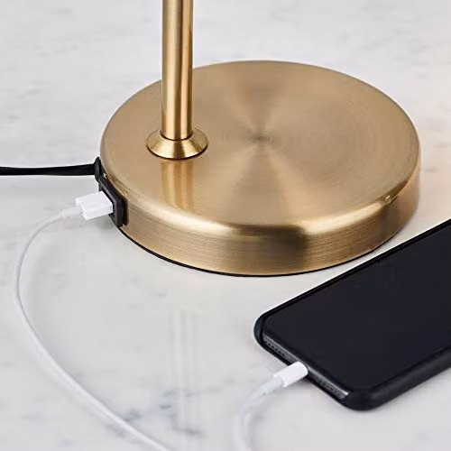 Loops Matching Set of Floor and Table Lamps in Antique Brass and White with Adjustable Neck and USB Charger, Height: 161 cm and Height: 47.5 cm – 2