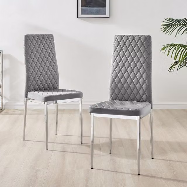 FurnitureboxUK Set of 4 Milan Velvet Dining Chairs in Grey with Silver Legs
