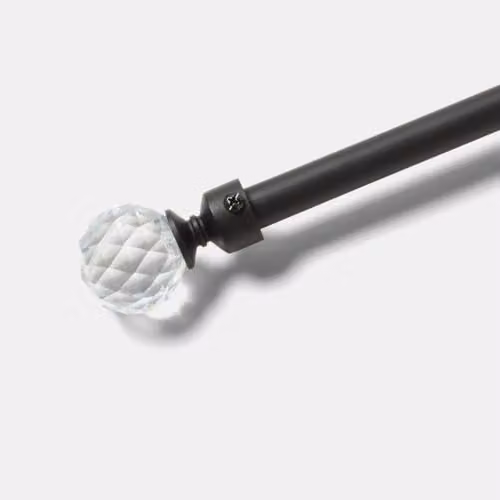 OHS Black Metal Extendable Curtain Pole with Crystal Ball Finials, 120-220cm – 2