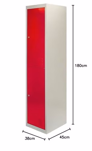 Monster Shop Metal Storage Locker with 2 Doors, Red and Grey, H 180 cm x W 45 cm x D 38 cm