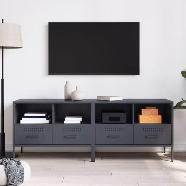 Berkfield Home Set of 2 Anthracite Steel TV Cabinets, W/D/H: 68 x 39 x 50.5 cm – 1