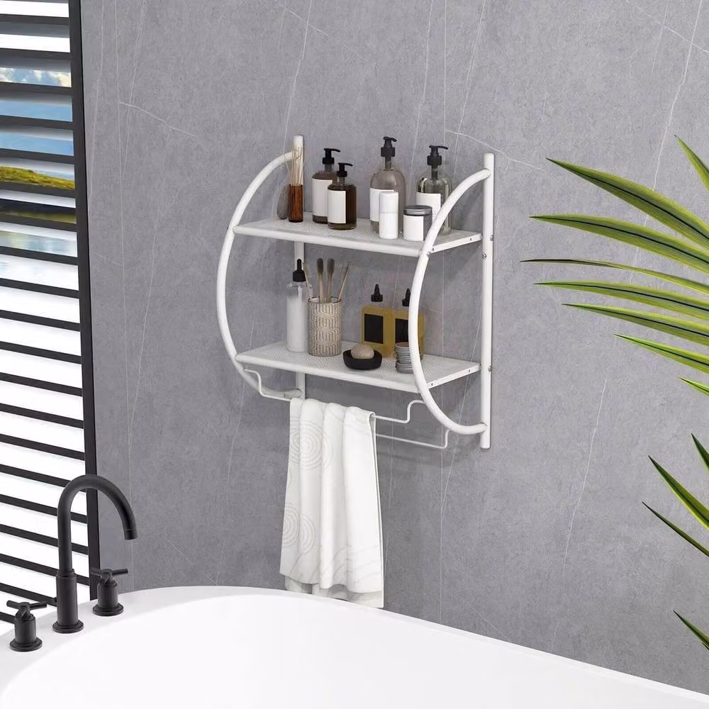 Kelvenix 2-Tier Wall Mounted Metal Towel Storage Rack in White – 2