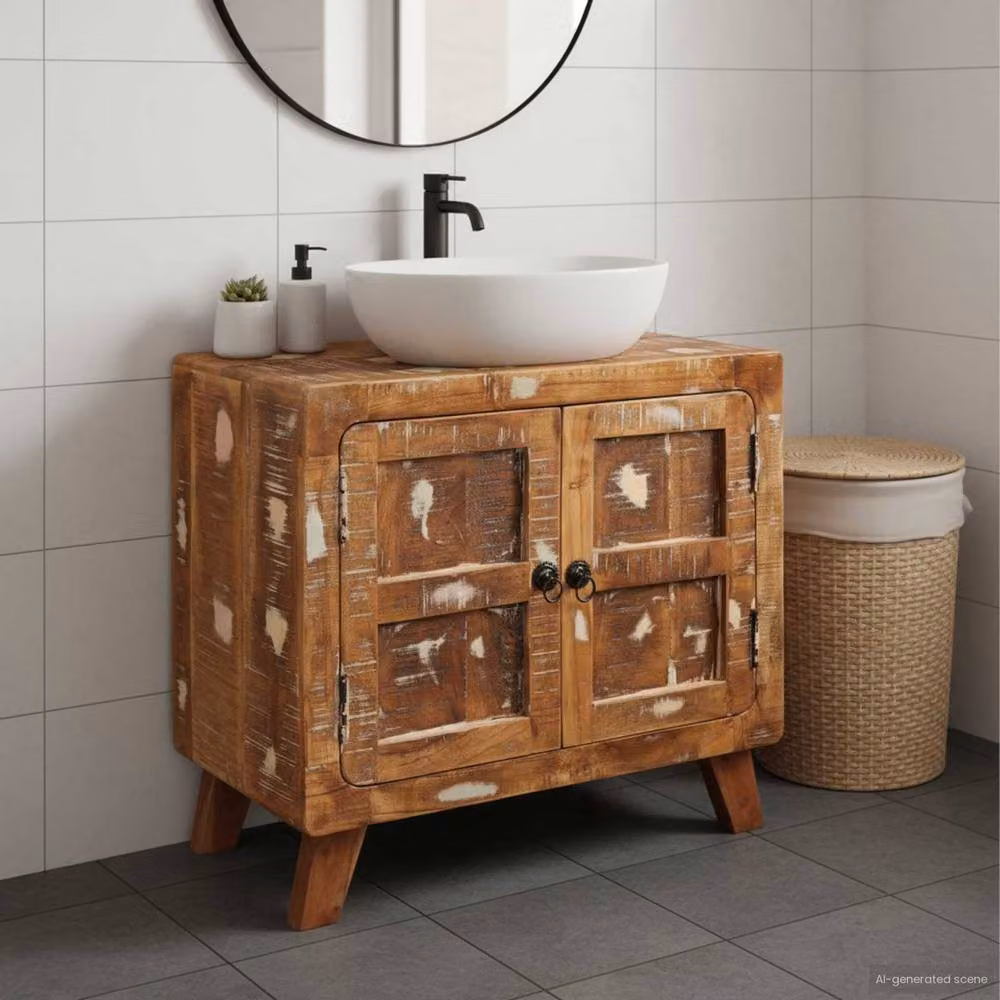 Berkfield Home Modern Bathroom Cabinet with Internal Shelves and Hinged Doors, Brown and Multicolour, W/D/H: 60 x 33 x 55 cm – 2