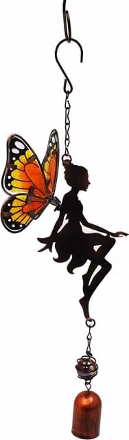 Betley Hanging Fairy Bell Chime in Orange with Flower and Butterfly Metal Design