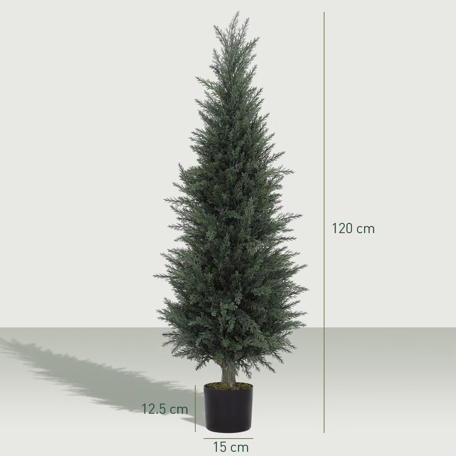 HOMCOM Set of 2 Green Artificial Cypress Trees with 638 Leaves, Height: 120 cm, UV-Resistant Plastic Fake Trees for Indoor and Outdoor Use – 3