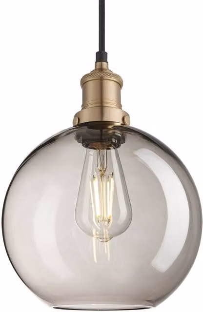 Industville Brooklyn Glass Globe Pendant Light in Mocha and Gold/Brass, Diameter: 22.86 cm