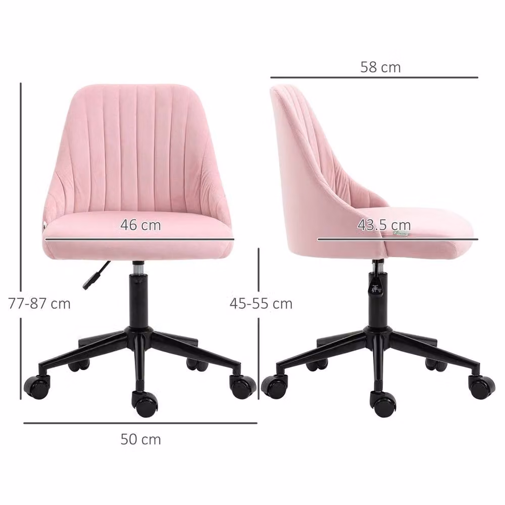 FORGEVIO Armless Pink Velvet Rolling Office Chair – 2