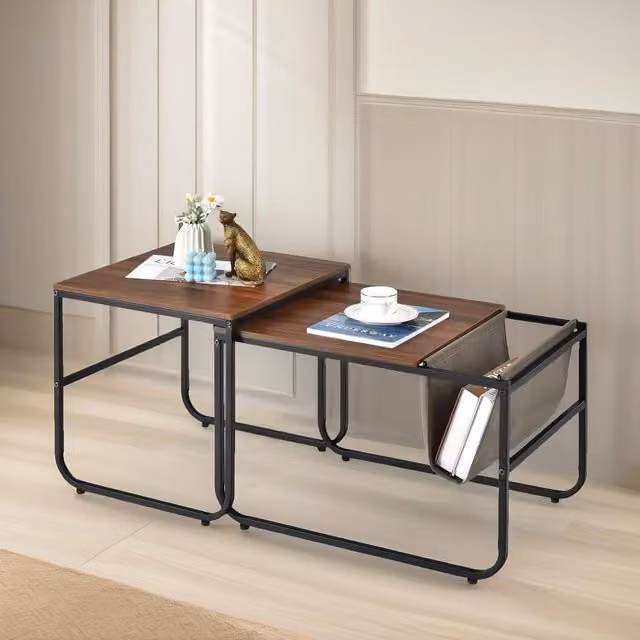 Pirlo Plush 2-Piece Industrial Nest of Tables in Brown