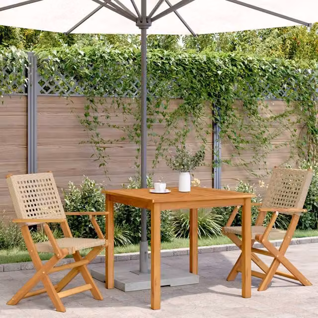 Berkfield Home Beautiful Garden Chairs, Set of 2, Beige Acacia Wood and Poly Rattan – 1
