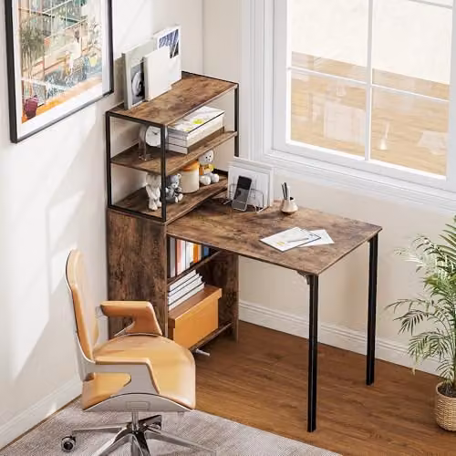 HOMCOM Folding Computer Desk with 4-Tier Bookshelf in Brown and Black, W/D/H: 127 x 60 x 105 cm – 5