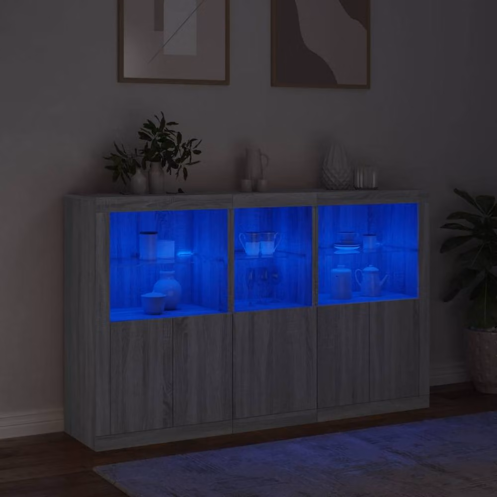 Berkfield Home Modern Sideboard with Integrated LED Lights in Grey Sonoma, W: 162 cm, D: 37 cm, H: 100 cm – 4