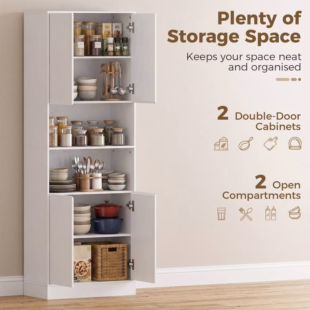 HOMCOM Modern White Kitchen Pantry Cabinet with Soft-Close Hinged Doors and Internal Shelves, Height: 170 cm – 3