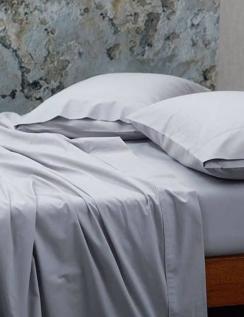 MM Linen 200 Thread Count Pure Cotton Percale Fitted Sheet and Pillowcase Set, Grey, W: 140 cm, L: 200 cm
