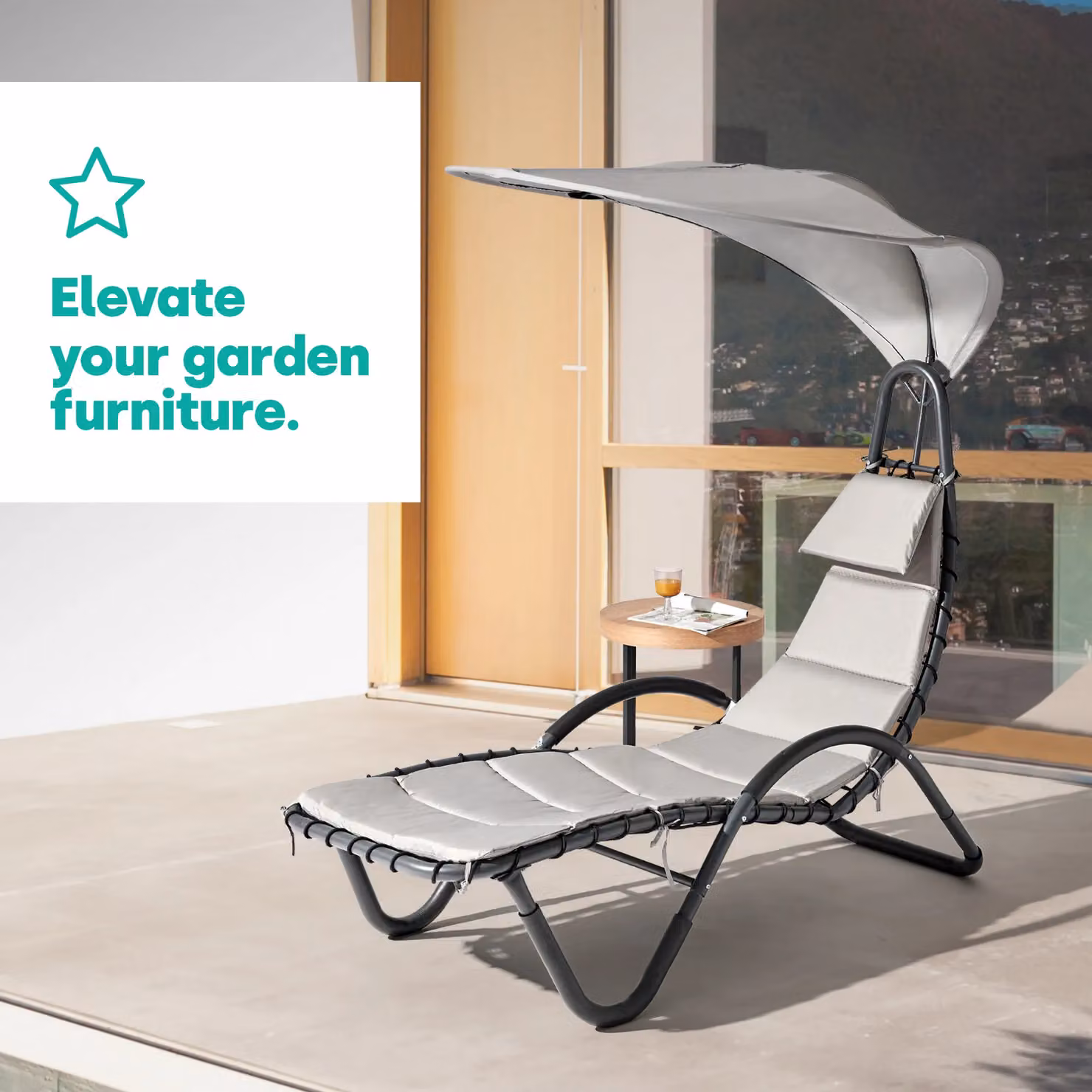 LIVIVO Bali Sun Lounger Relaxing Chair with Canopy Shade and Padded Cushions in Grey – 2