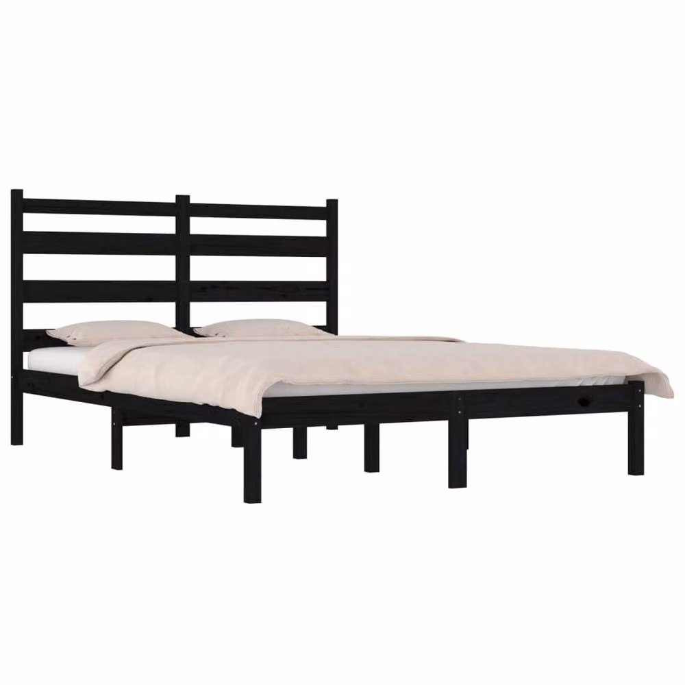 Berkfield Home Black Solid Wood Pine Bed Frame W/D/H: 200 x 200 cm – 3