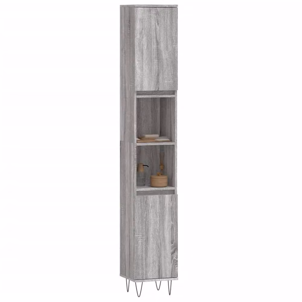 Berkfield Home Grey Bathroom Cabinet with Internal Shelves and Open Shelf, W/D/H: 30 x 30 x 190 cm – 2